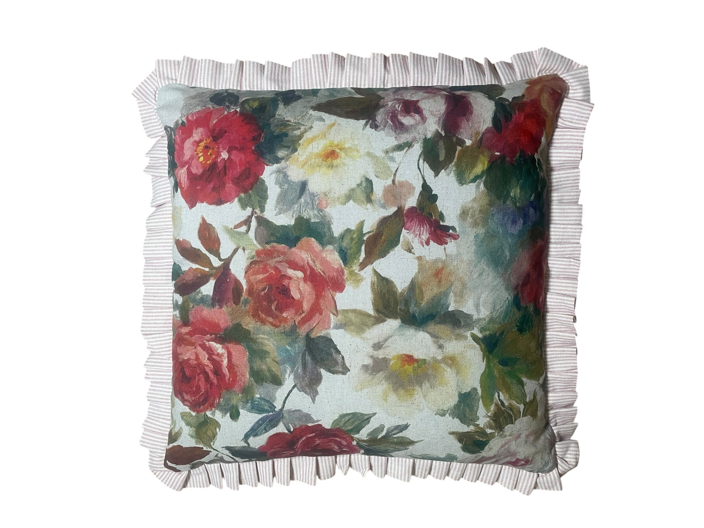 22" Ruffled Feather Cushion Floral Fabric
