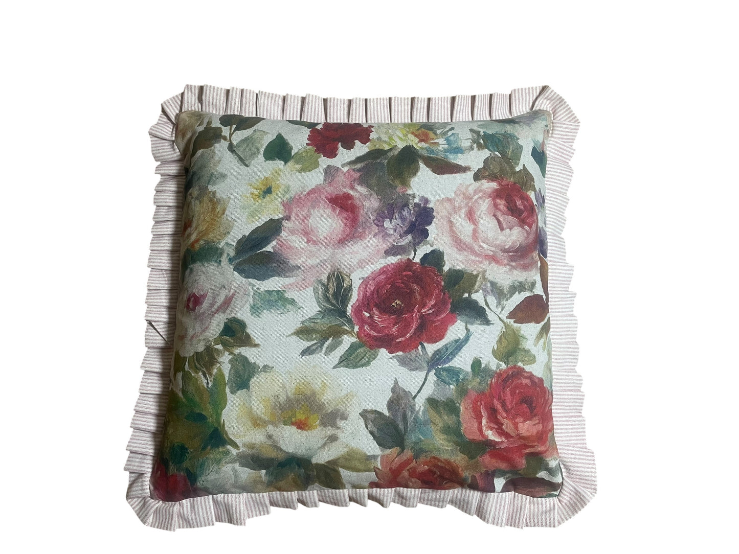 22" Ruffled Feather Cushion Floral Fabric 2