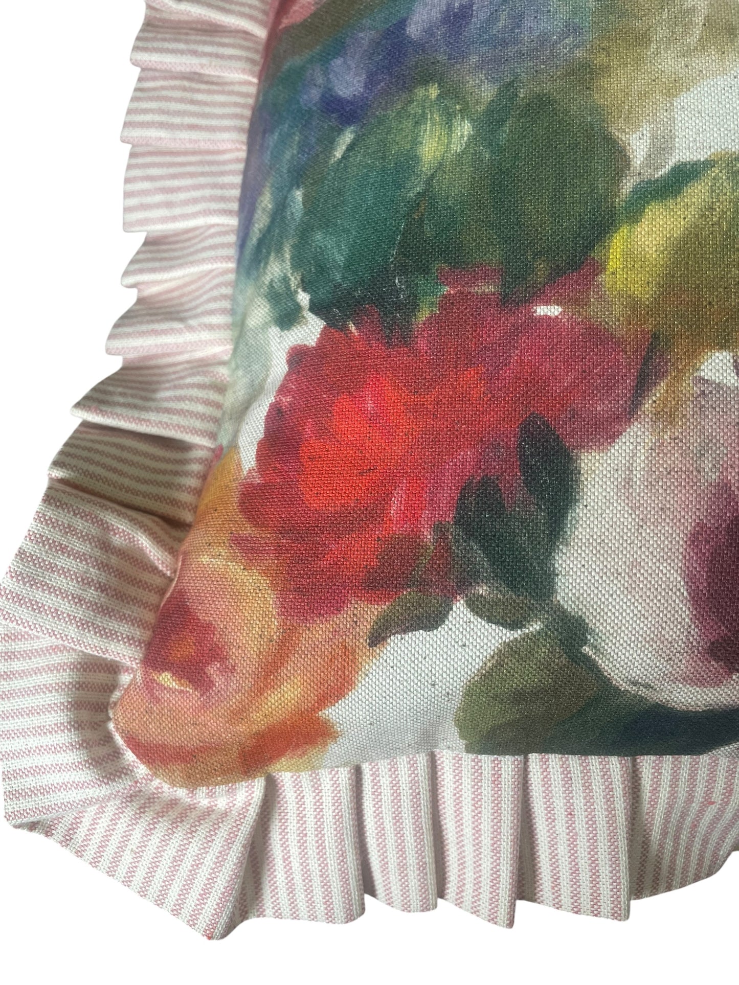 22" Ruffled Feather Cushion Floral Fabric