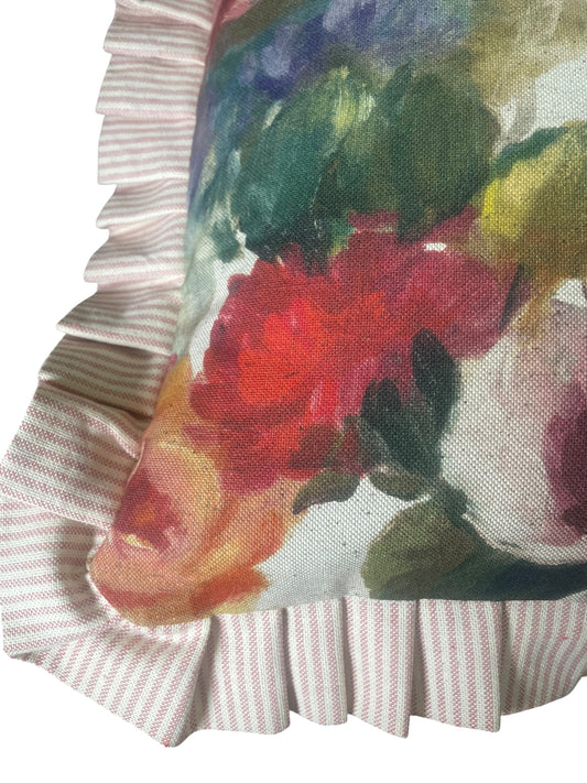 22" Ruffled Feather Cushion Floral Fabric