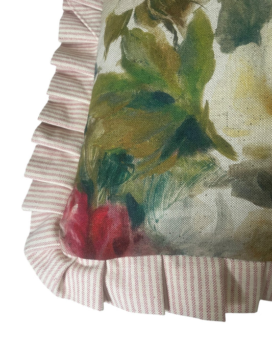 22" Ruffled Feather Cushion Floral Fabric 2