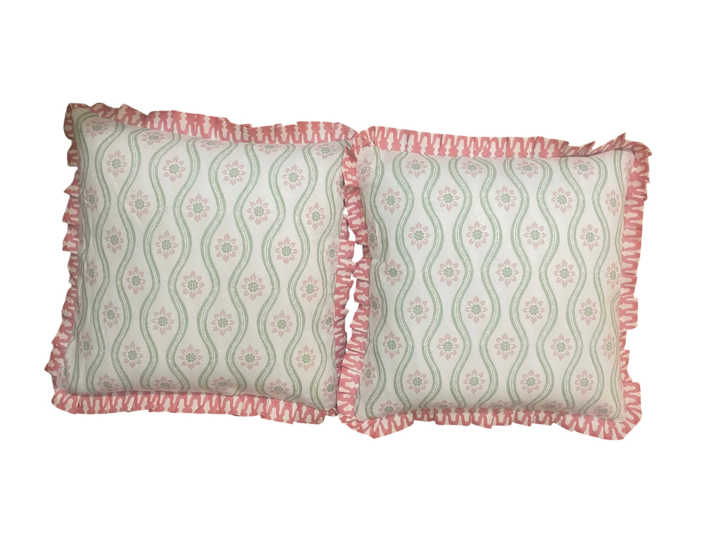 Pair of 22" Ruffled Feather Cushions Charlotte Gaisford Fabric